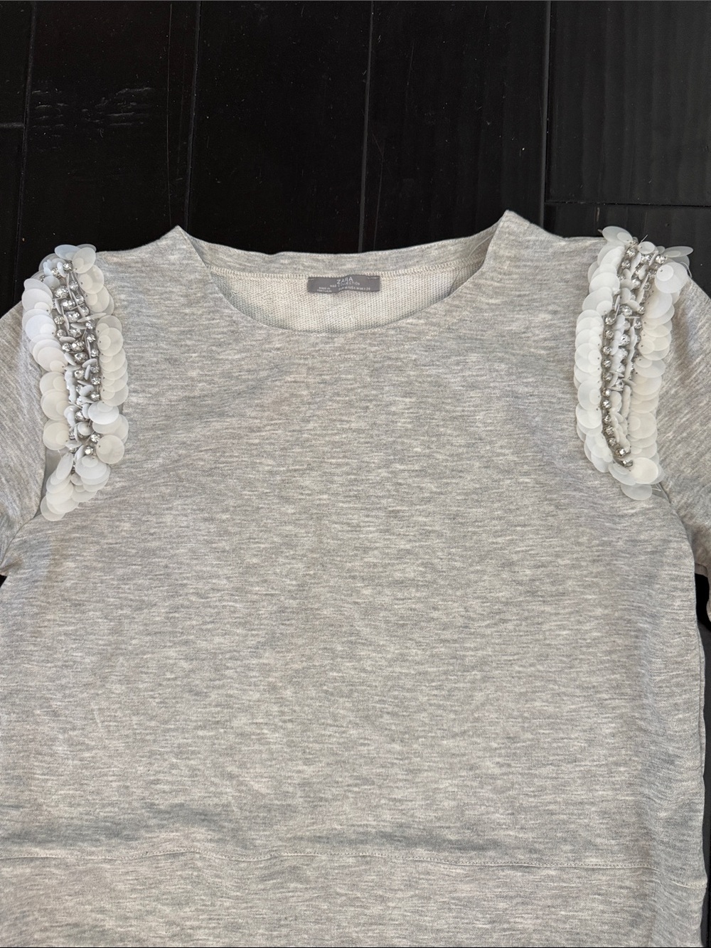 Zara Light Gray Embellished Shoulder Sweatshirt
